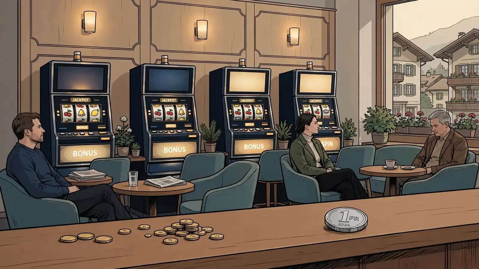 Slots mit 1, 5 Rappen und 1 Franken in der Schweiz